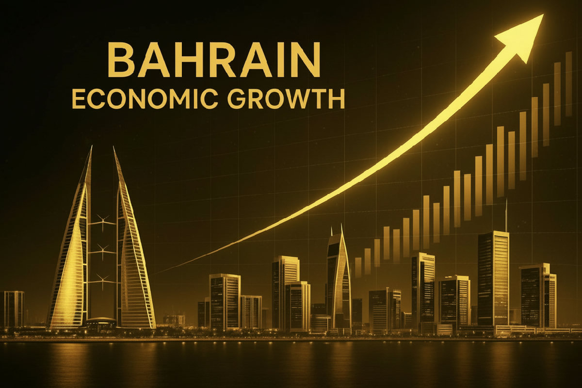 Bahrain economic growth with skyline and growth chart