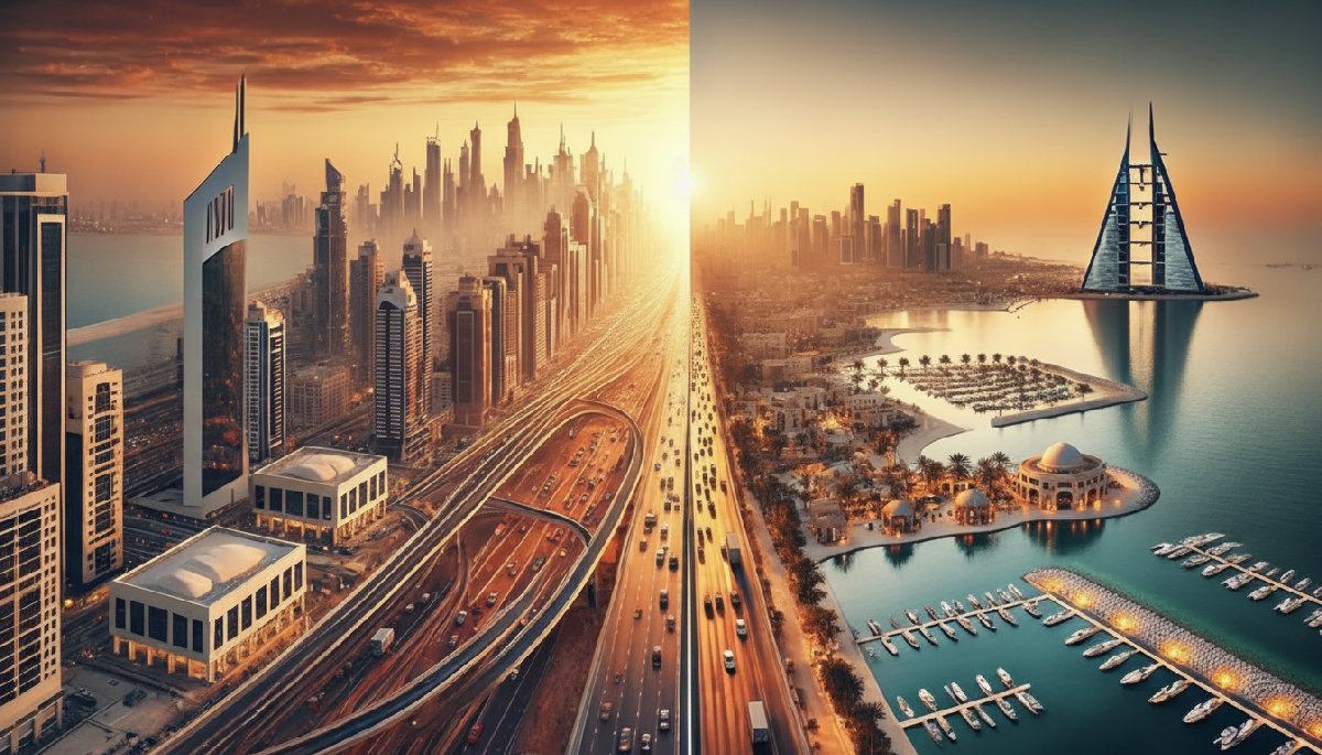 Bahrain and Dubai skylines comparison for real estate investment