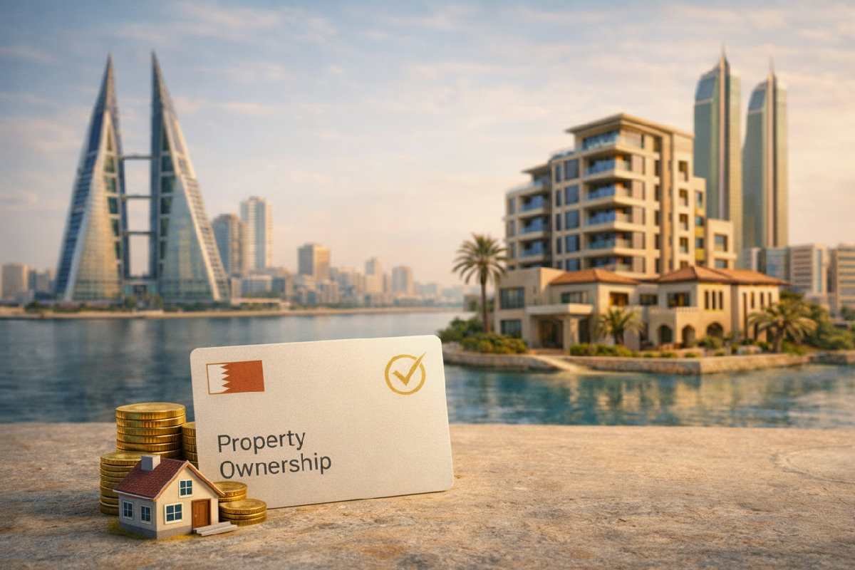 Bahrain property ownership and residency concept with Bahrain skyline