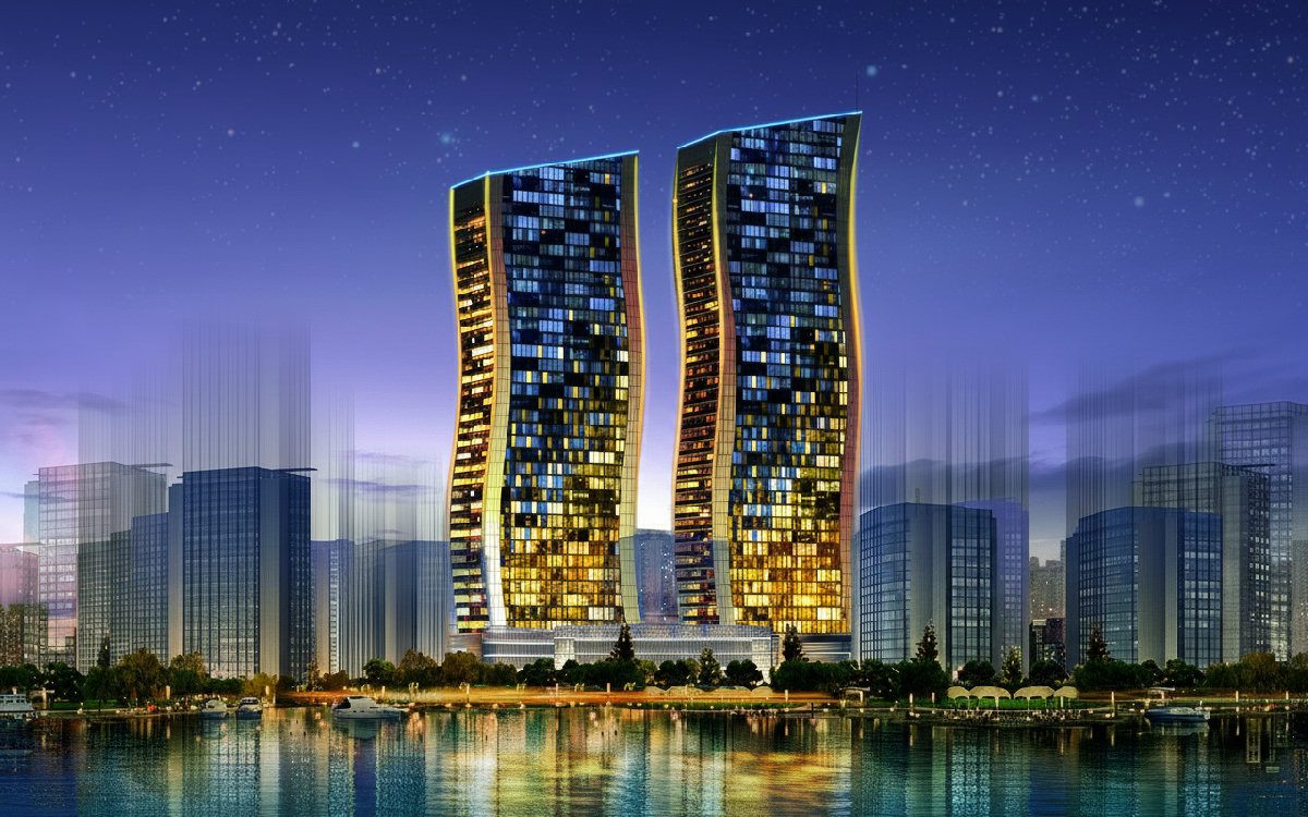 Modern residential towers in Bahrain with waterfront views